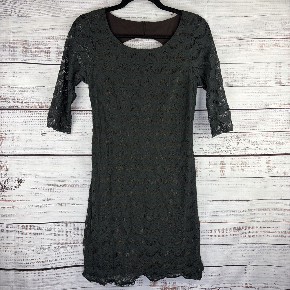 Free People Mini Dress Holly's Lace Scalloped Bodycon Size Small Gold Petticoat